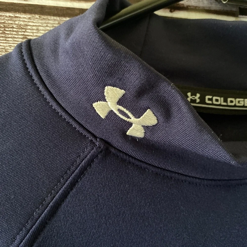 Under Armour Women's Fitted Cold Gear Long-Sleeved Mock Neck Top Sz L Blue Logo - Picture 3 of 6
